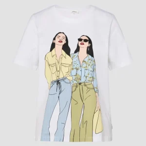 s.Oliver - Baumwoll-T-Shirt mit Frontprint - Farbe: Weiss