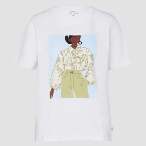 s.Oliver - Baumwoll-T-Shirt mit Frontprint - Farbe: Weiss