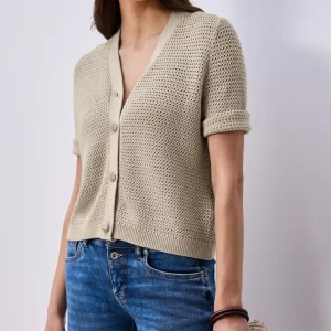 Street One - Kurzarm Cardigan mit V-Neck und Struktur - Farbe: clay sand