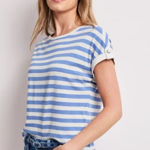 Street One - T-Shirt mit Rundhals und Knopfdetail - Farbe: drift blue