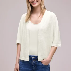 Street One - Kurzarm Jacke im Strick-Look mit Glitzer - Farbe: off white