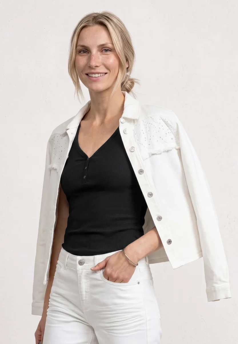 Street One - Top in Rippstruktur mit V-Neck - Farbe: off white – Bild 4