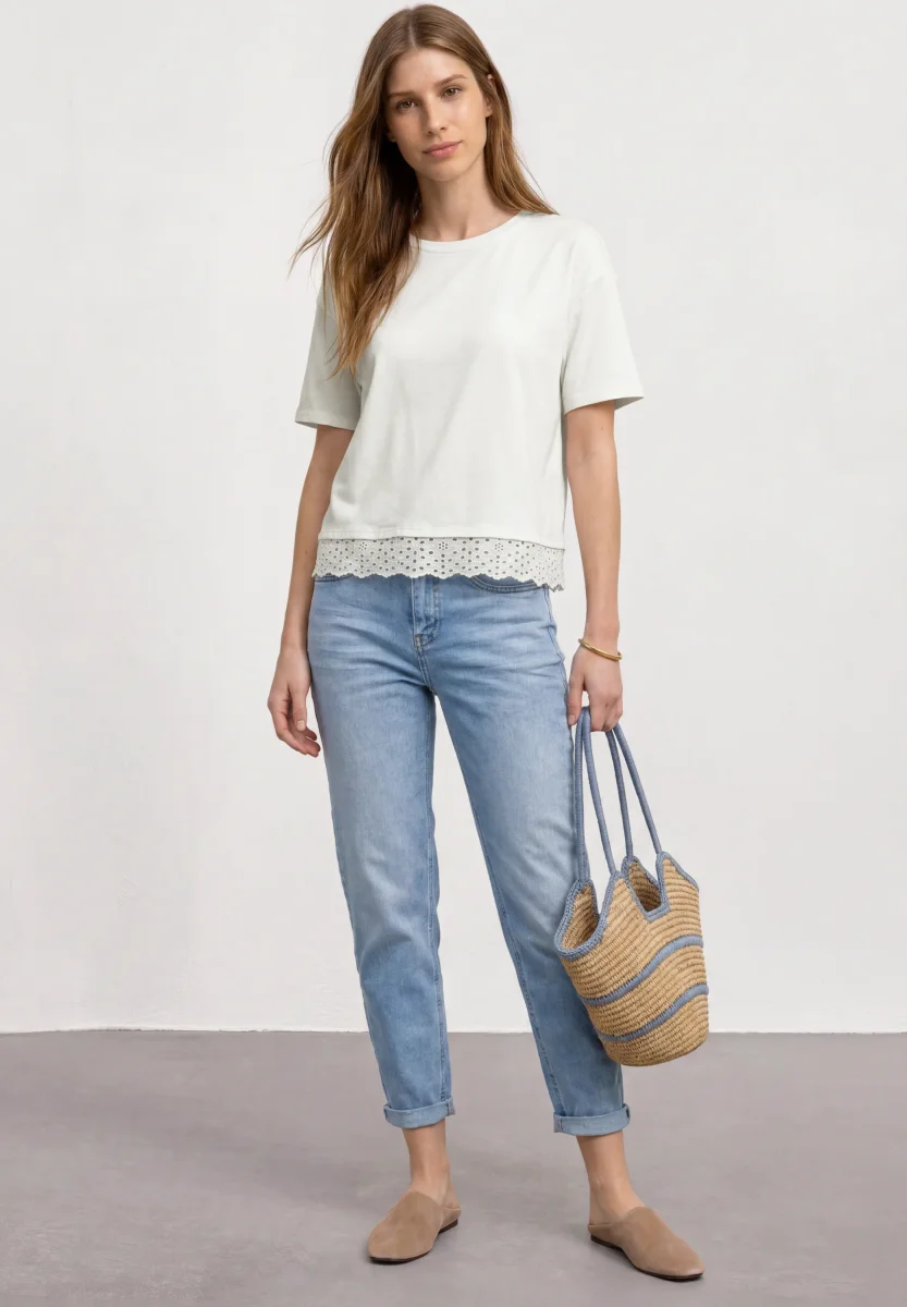 Street One - T-Shirt mit Rundhals und Spitze - Farbe: off white – Bild 4