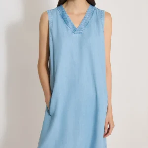 CECIL - Knielanges Kleid aus Lyocell mit V-Neck - Farbe: light blue used wash