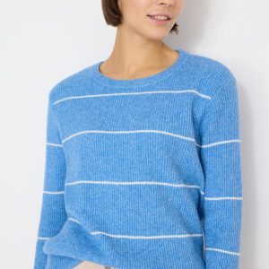 CECIL - Gestreifter Strukturpullover - Farbe: fountain blue melange