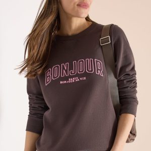 CECIL - Langarm Sweatshirt mit Stickerei - Farbe: macchiato brown