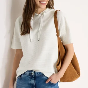 CECIL - T-Shirt mit Kapuze und Struktur - Farbe: vanilla white