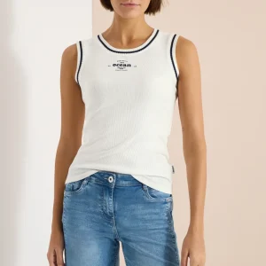 CECIL - Top mit Rundhals und Kontrastdetails - Farbe: vanilla white